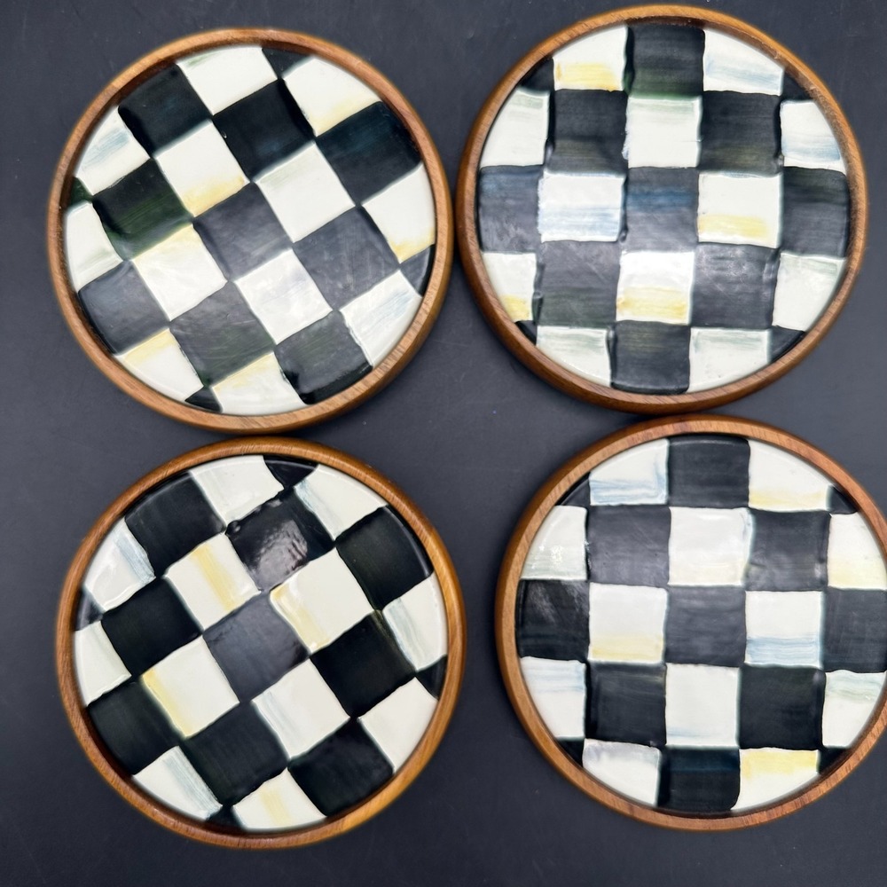 Makenzie Childs coaster set of 4 diameter 4" black white checkered